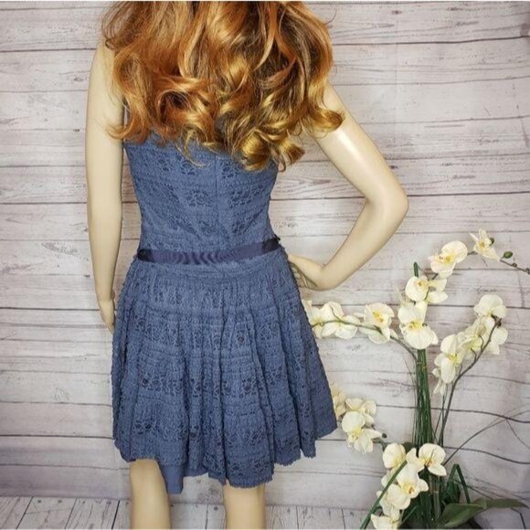 Zara Basic navy blue Women’s sleeveless Lace Dress With ribbon Bow Tie Waist S - Picture 5 of 9
